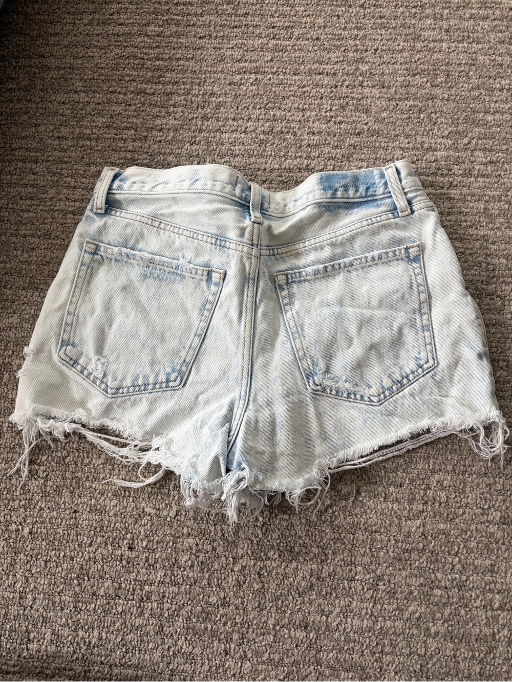 Abercrombie & Fitch Light Blue Distressed High-Rise Denim Shorts - Picture 2 of 3